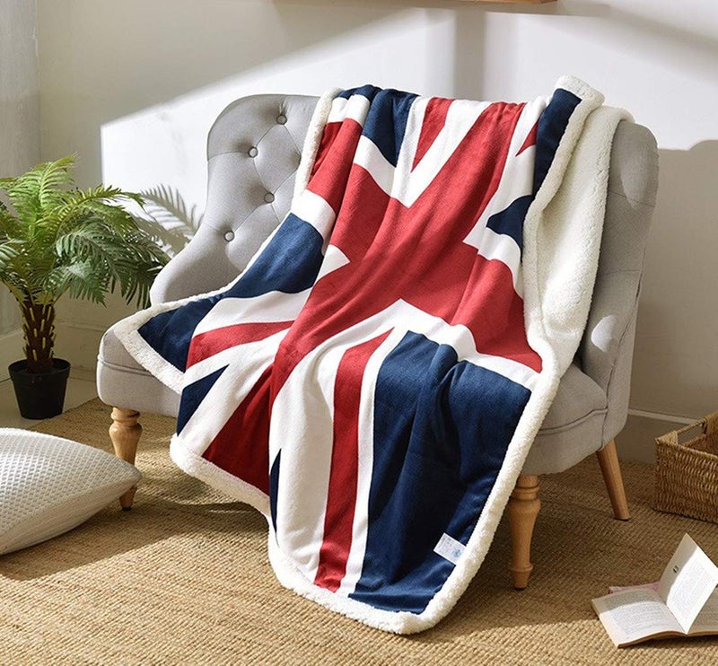 UKELER Flannel Sherpa Throw 60'' x 50'' Union Jack Fleece Blanket Soft Comfy Flannel Blanket Throws for Bed/Couch/Sofa/Office/Camping - Image 2